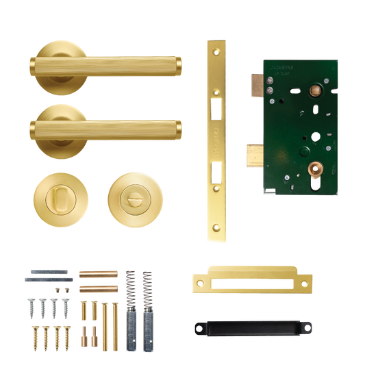 Momo Bellevue Solid Brass Lined Mortice Lock Privacy Lever Set In Brushed Satin Brass