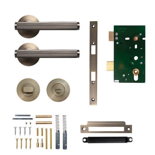 Momo Bellevue Solid Brass Lined Mortice Lock Privacy Lever Set In Dark Brushed Brass