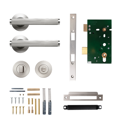 Momo Bellevue Solid Brass Lined Mortice Lock Privacy Lever Set In Dull Brushed Nickel