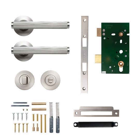 Momo Bellevue Solid Brass Lined Mortice Lock Privacy Lever Set In Dull Brushed Nickel