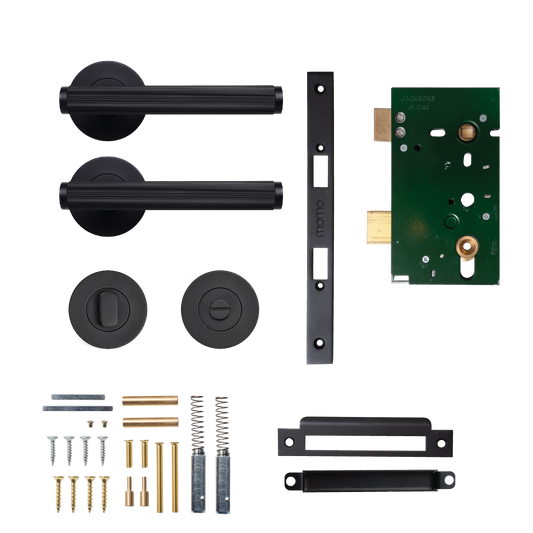 Momo Bellevue Solid Brass Lined Mortice Lock Privacy Lever Set In Matt Black