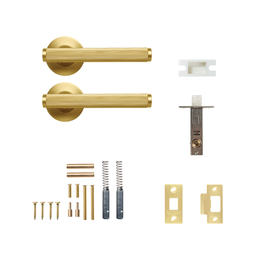 Momo Bellevue Solid Brass Lined Tubular Latch Passage Lever Set In Brushed Satin Brass