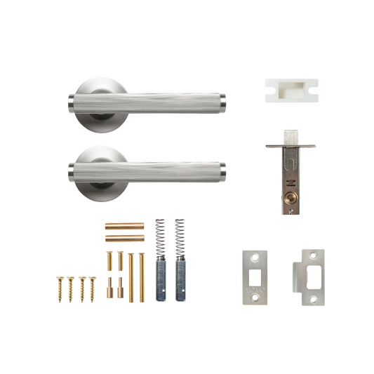 Momo Bellevue Solid Brass Lined Tubular Latch Passage Lever Set In Dull Brushed Nickel