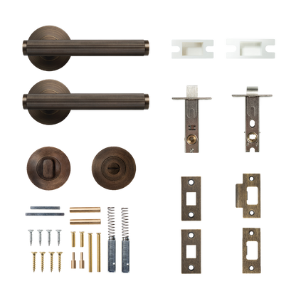 Momo Bellevue Solid Brass Lined Tubular Latch Privacy Lever Set In Bronze