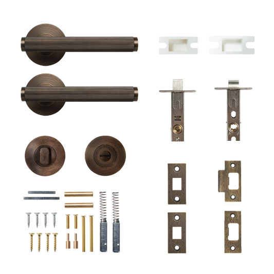 Momo Bellevue Solid Brass Lined Tubular Latch Privacy Lever Set In Bronze