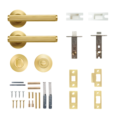 Momo Bellevue Solid Brass Lined Tubular Latch Privacy Lever Set In Brushed Satin Brass