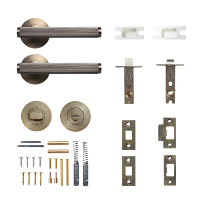 Momo Bellevue Solid Brass Lined Tubular Latch Privacy Lever Set In Dark Brushed Brass