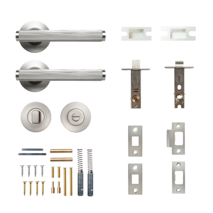 Momo Bellevue Solid Brass Lined Tubular Latch Privacy Lever Set In Dull Brushed Nickel