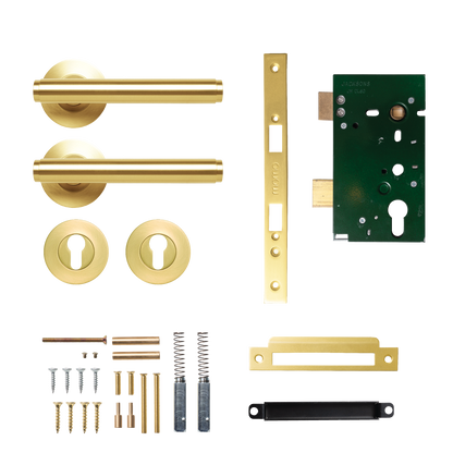 Momo Bellevue Solid Brass Plain Lever Entrance Set In Brushed Satin Brass