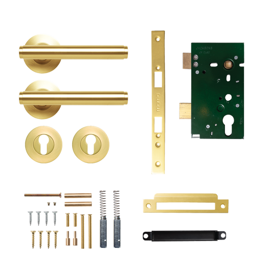 Momo Bellevue Solid Brass Plain Lever Entrance Set In Brushed Satin Brass