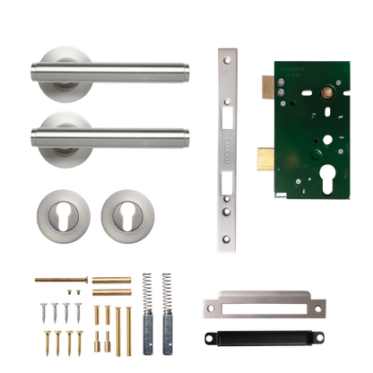 Momo Bellevue Solid Brass Plain Lever Entrance Set In Dull Brushed Nickel