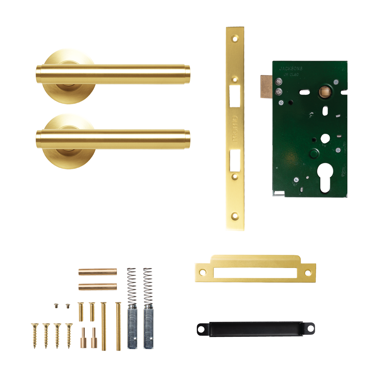 Momo Bellevue Solid Brass Plain Mortice Lock Passage Lever Set In Brushed Satin Brass