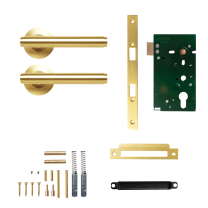 Momo Bellevue Solid Brass Plain Mortice Lock Passage Lever Set In Brushed Satin Brass