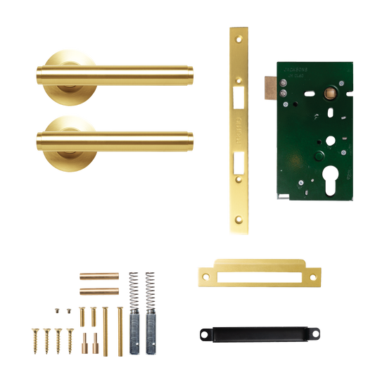 Momo Bellevue Solid Brass Plain Mortice Lock Passage Lever Set In Brushed Satin Brass