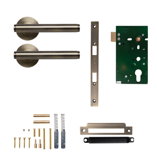 Momo Bellevue Solid Brass Plain Mortice Lock Passage Lever Set In Dark Brushed Brass