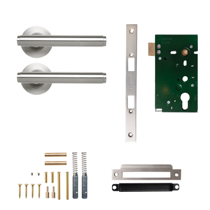 Momo Bellevue Solid Brass Plain Mortice Lock Passage Lever Set In Dull Brushed Nickel