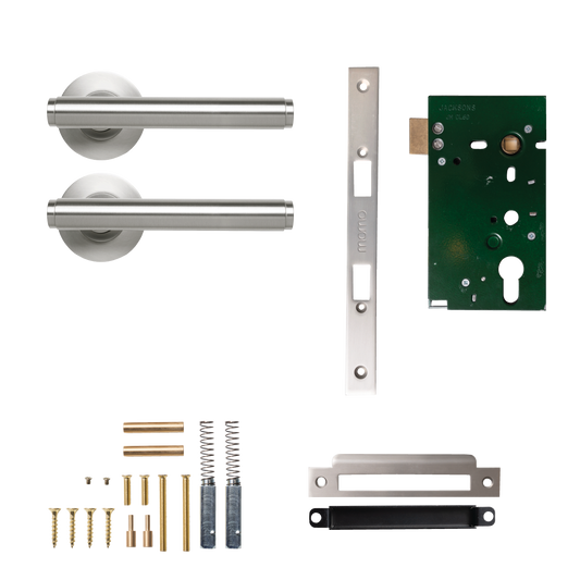 Momo Bellevue Solid Brass Plain Mortice Lock Passage Lever Set In Dull Brushed Nickel