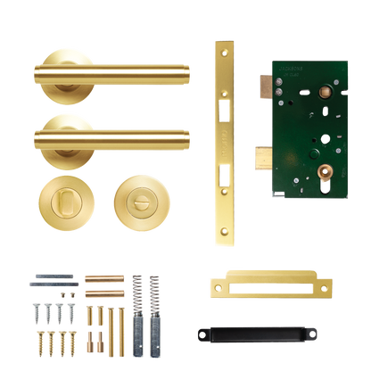 Momo Bellevue Solid Brass Plain Mortice Lock Privacy Lever Set In Brushed Satin Brass