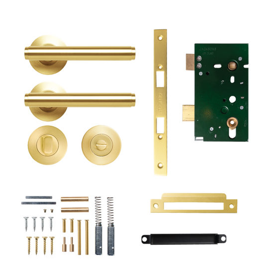 Momo Bellevue Solid Brass Plain Mortice Lock Privacy Lever Set In Brushed Satin Brass