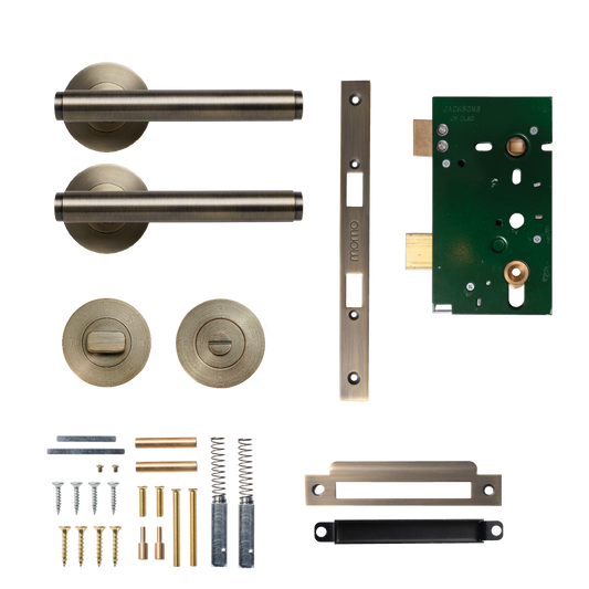 Momo Bellevue Solid Brass Mortice Lock Plain Privacy Lever Set In Dark Brushed Brass
