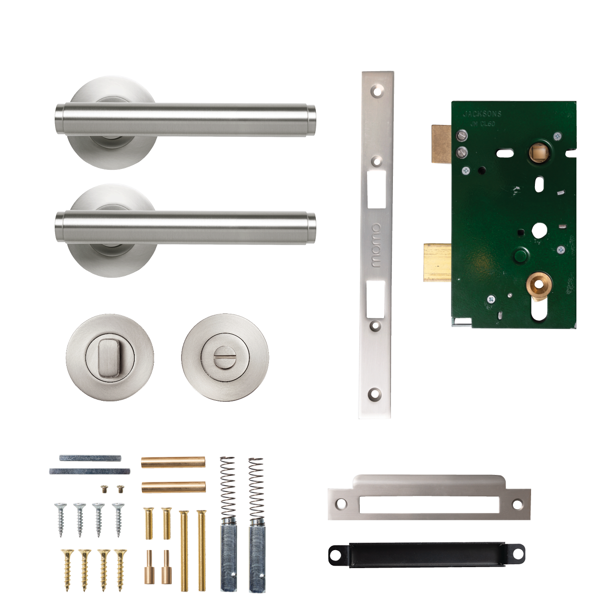 Momo Bellevue Solid Brass Mortice Lock Plain Privacy Lever Set In Dull Brushed Nickel