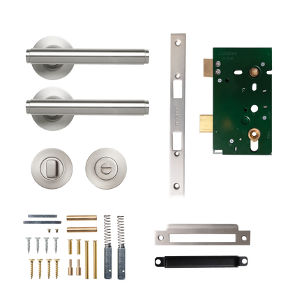 Momo Bellevue Solid Brass Mortice Lock Plain Privacy Lever Set In Dull Brushed Nickel