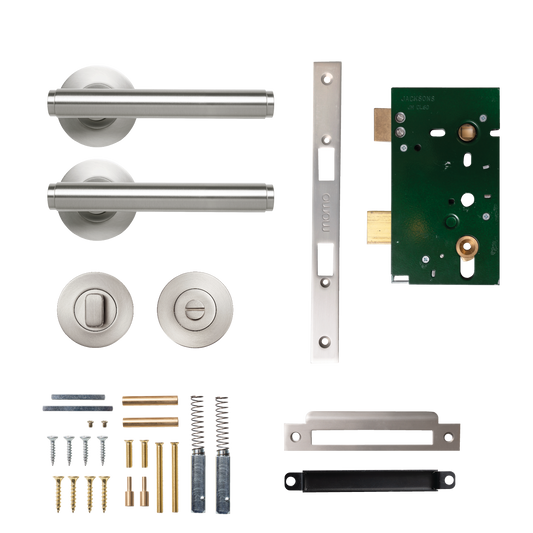 Momo Bellevue Solid Brass Mortice Lock Plain Privacy Lever Set In Dull Brushed Nickel