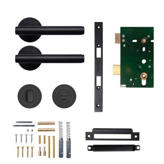 Momo Bellevue Solid Brass Mortice Lock Plain Privacy Lever Set In Matt Black