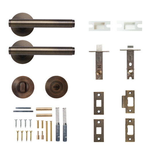 Momo Bellevue Solid Brass Plain Tubular Latch Privacy Lever Set In Bronze