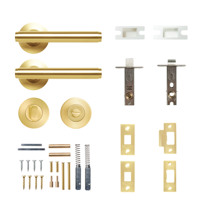 Momo Bellevue Solid Brass Plain Tubular Latch Privacy Lever Set In Brushed Satin Brass