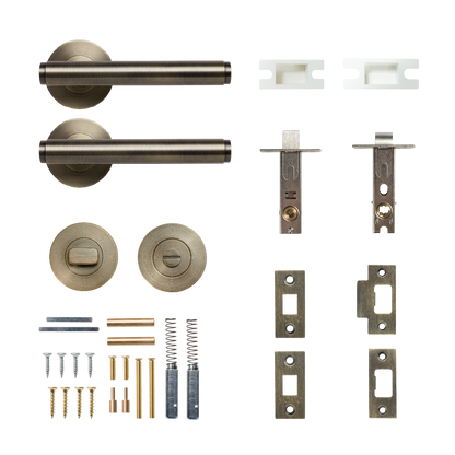 Momo Bellevue Solid Brass Plain Tubular Latch Privacy Lever Set In Dark Brushed Brass