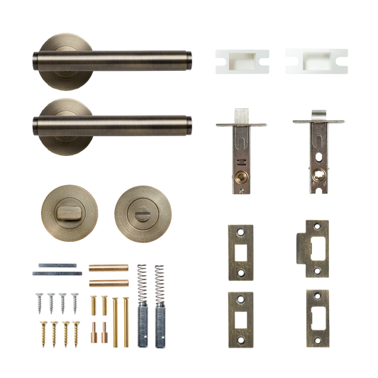 Momo Bellevue Solid Brass Plain Tubular Latch Privacy Lever Set In Dark Brushed Brass
