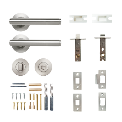 Momo Bellevue Solid Brass Plain Tubular Latch Privacy Lever Set In Dull Brushed Nickel