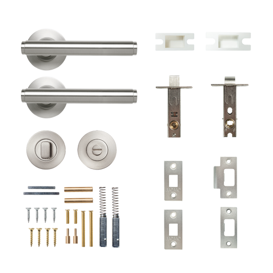 Momo Bellevue Solid Brass Plain Tubular Latch Privacy Lever Set In Dull Brushed Nickel