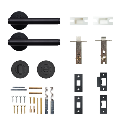 Momo Bellevue Solid Brass Plain Tubular Latch Privacy Lever Set In Matt Black