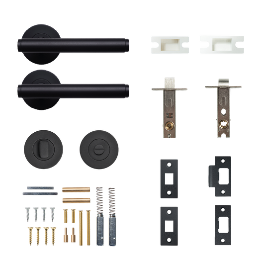 Momo Bellevue Solid Brass Plain Tubular Latch Privacy Lever Set In Matt Black
