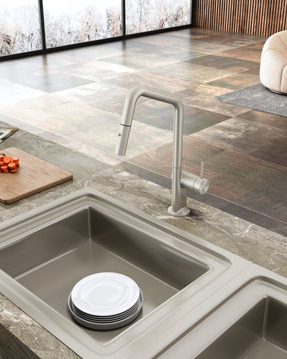 Navona Carysil Angle Brushed Nickel Pull Out Kitchen Mixer
