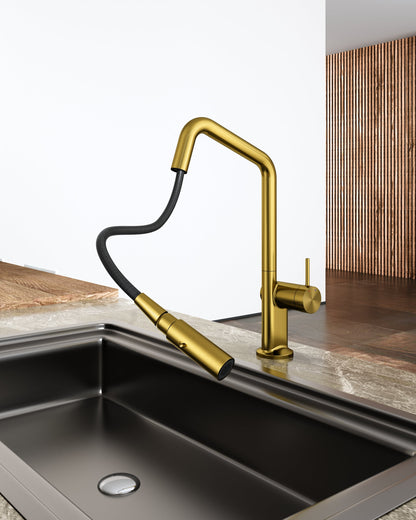 Navona Carysil Angle Brushed Yellow Gold Pull Out Kitchen Mixer
