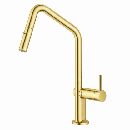 Navona Carysil Angle Brushed Yellow Gold Pull Out Kitchen Mixer