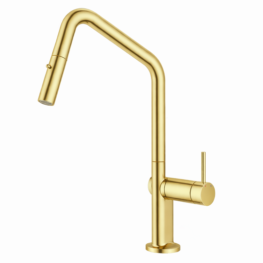 Navona Carysil Angle Brushed Yellow Gold Pull Out Kitchen Mixer
