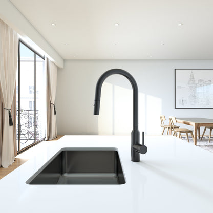 Navona Carysil Round Granite Black Pull Out Kitchen Mixer