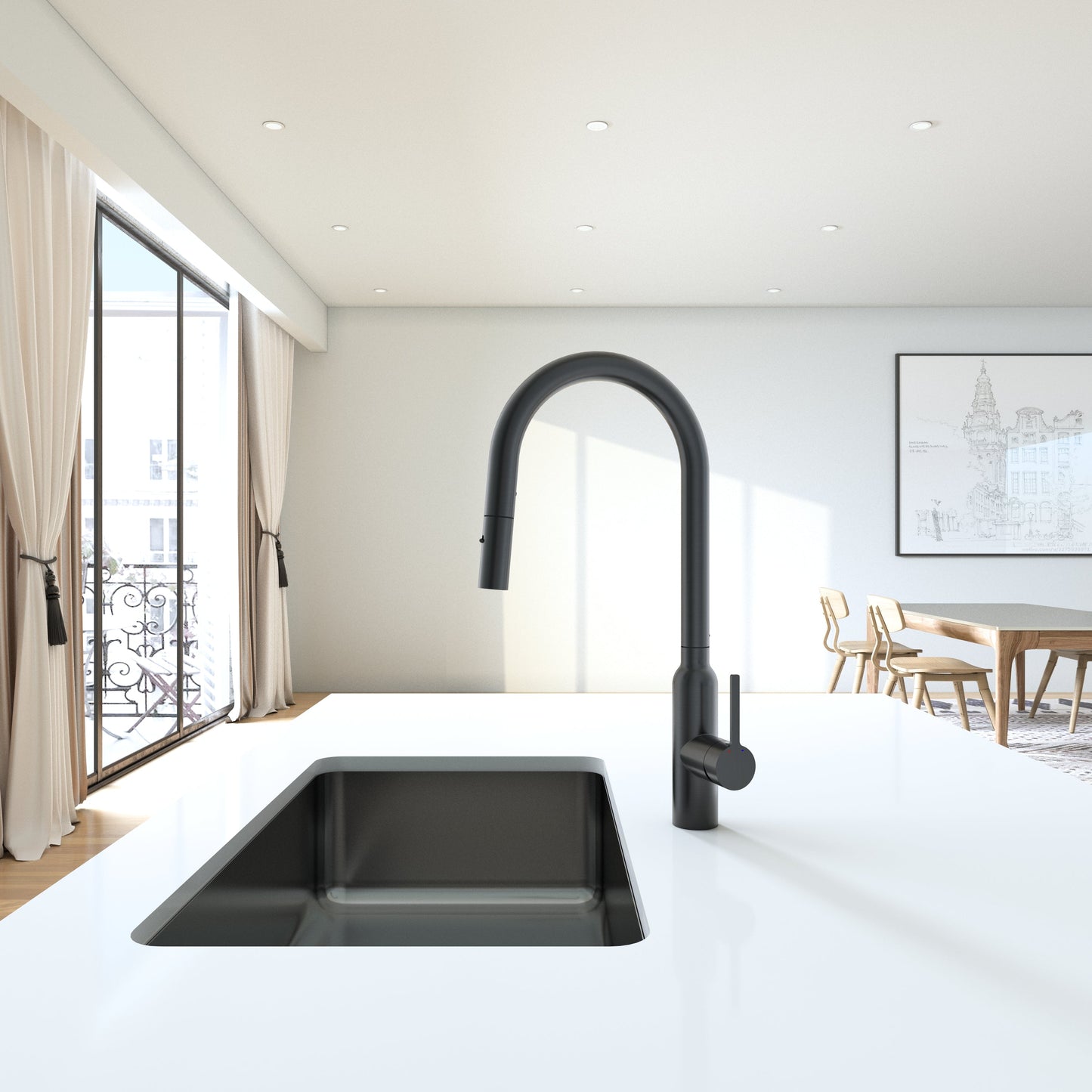 Navona Carysil Round Matte Black Pull Out Kitchen Mixer