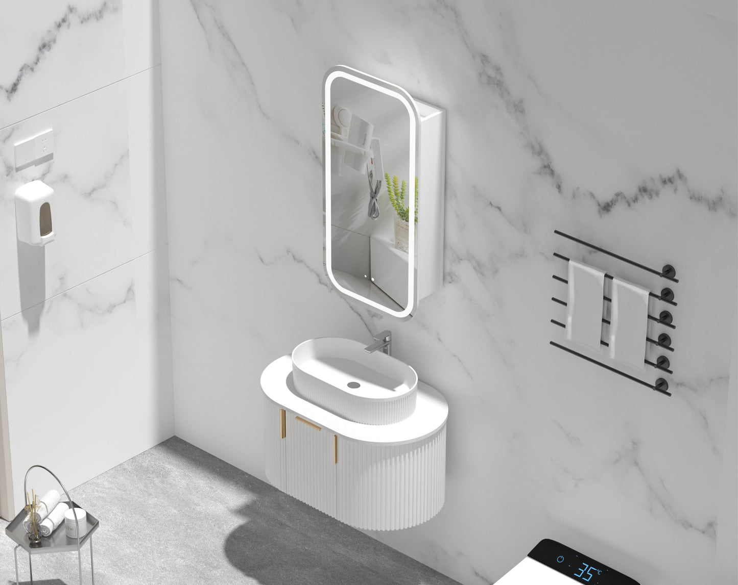 CARYSIL EARLS 450x900mm MATTE WHITE Squircle LED Shaving Cabinet