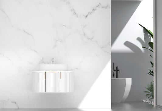 750MM Carysil Opal Fluted Matte White Wall Hung Vanities   (Stone Top and Brushed Gold Handle Included)