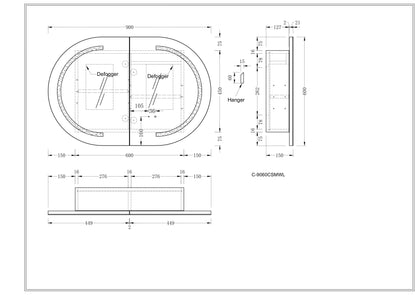 CARYSIL Mystic 900x600mm WALNUT OVAL LED Shaving Cabinet