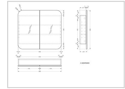CARYSIL  900x800mm Grand Walnut Shaving Cabinet
