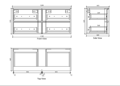 Navona 1200MM Wall Hung Shaker Vanities without Stone Top