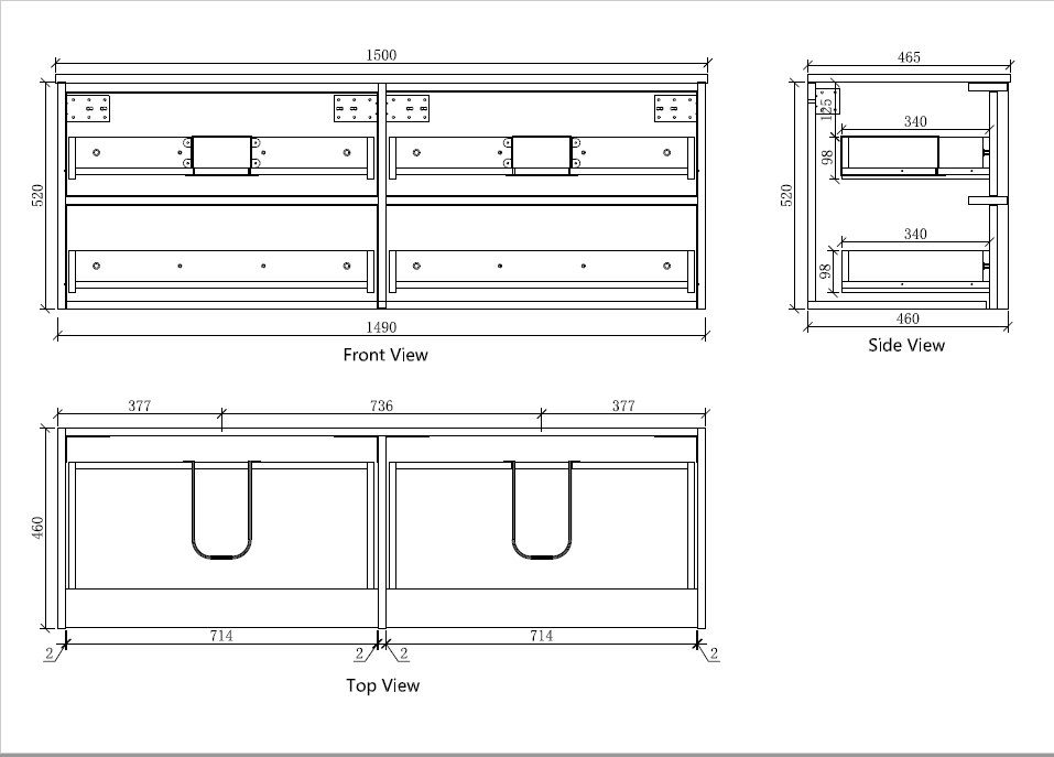 Navona 1500MM Wall Hung Shaker Vanities without Stone Top