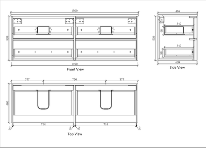 Navona 1500MM Wall Hung Shaker Vanities without Stone Top