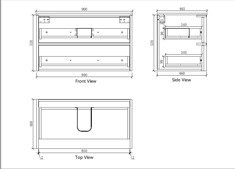 Navona 900MM Wall Hung Shaker Vanities without Stone Top